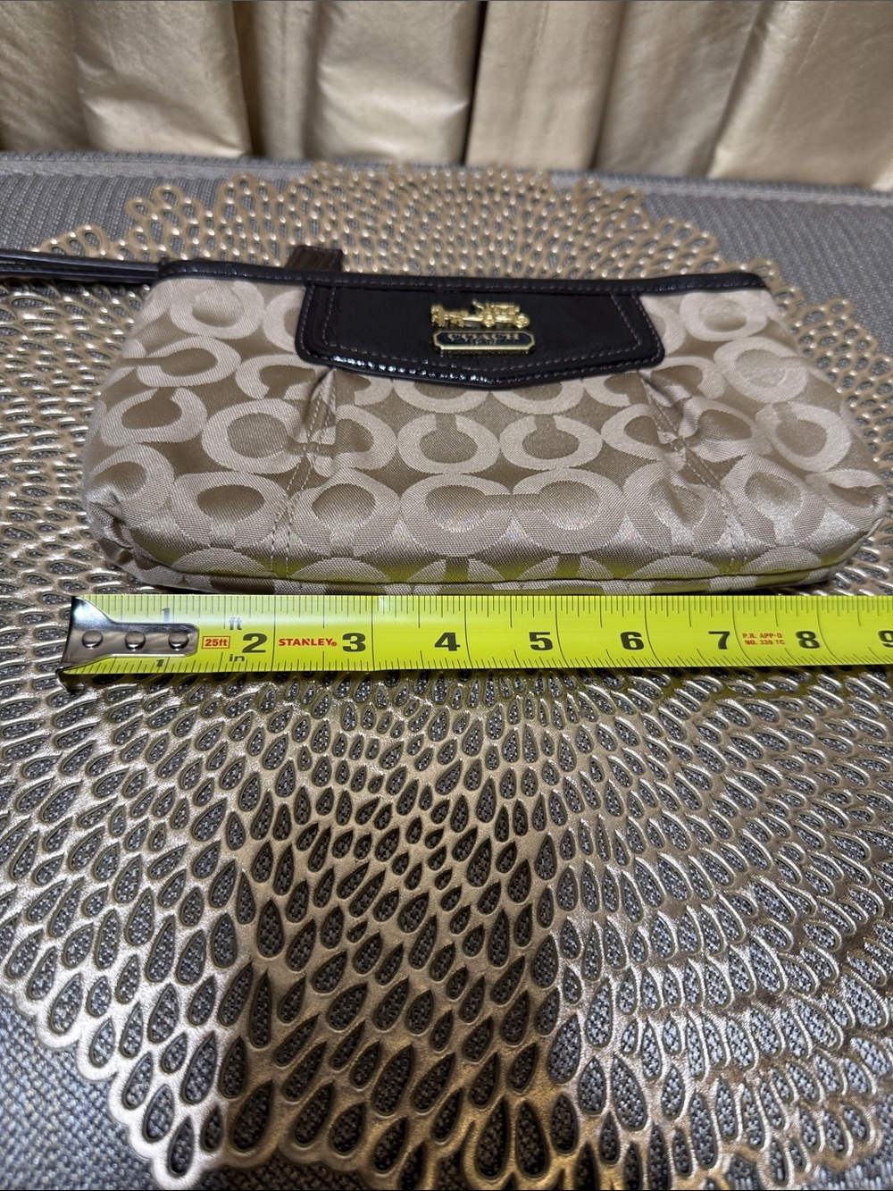 Coach Signature C Logo Wristlet with Brown Leather Trim and Gold Hardware - Picture 8 of 9